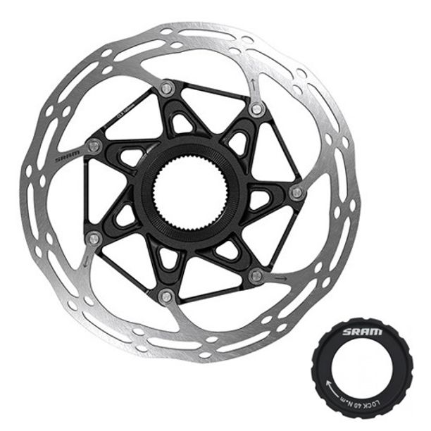 Disc frana Sram CenterLine Rounded 180 mm, din doua piese, Center Lock, negru, profil rotunjit.