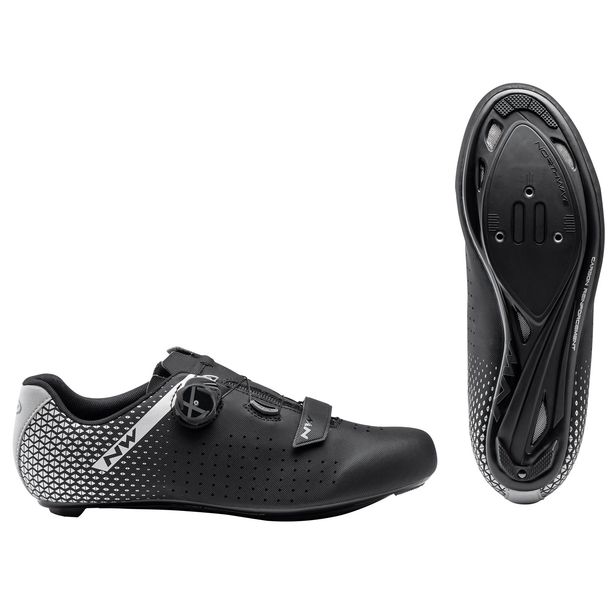 Pantofi Ciclism Northwave Road Core Plus 2, negru-argintiu
